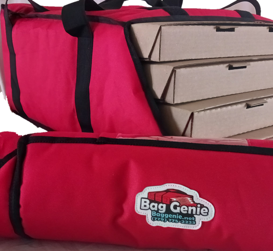 10-PACK MEDIUM PIZZA BAGS. Each bag holds Four 16-inch or Three 18-inch pizza boxes